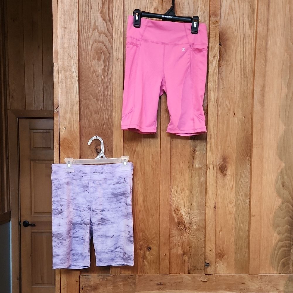 Xersion Athletic Spandex Quick Dri 2 Biker Shorts, Medium, Pink & Purple Tie Dye